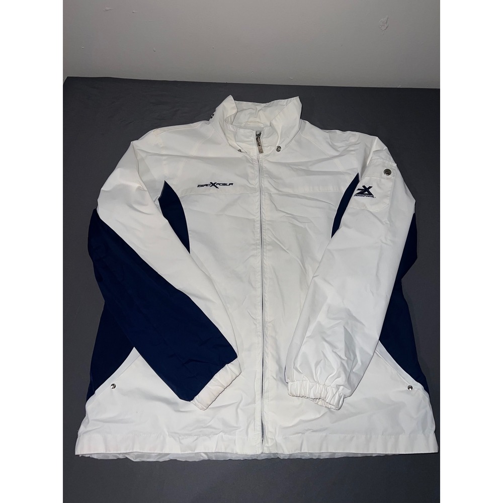 ZeroXposur Womens White Navy Blue Full Zip Windbreaker Jacket Large Sporty